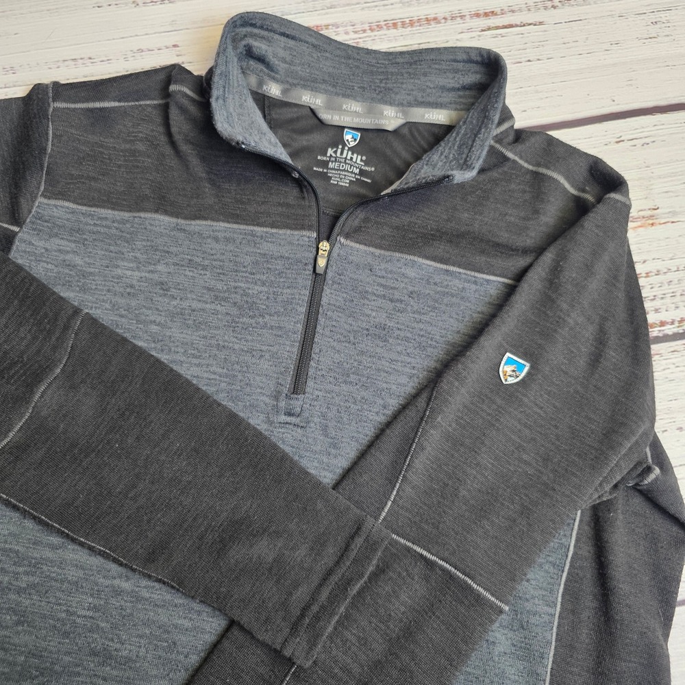 Kuhl‎ Ryzer 1/4 Zip Pullover Sweater Mens Medium Charcoal Grey Colorblock Warm